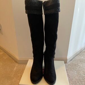 Black Suede Wedge Heel Tall Boots